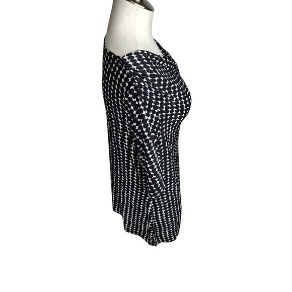 Snoskins Womens Size XL Cowl Neck Stretch Textured Shirt Black White Dot Print - Picture 4 of 8